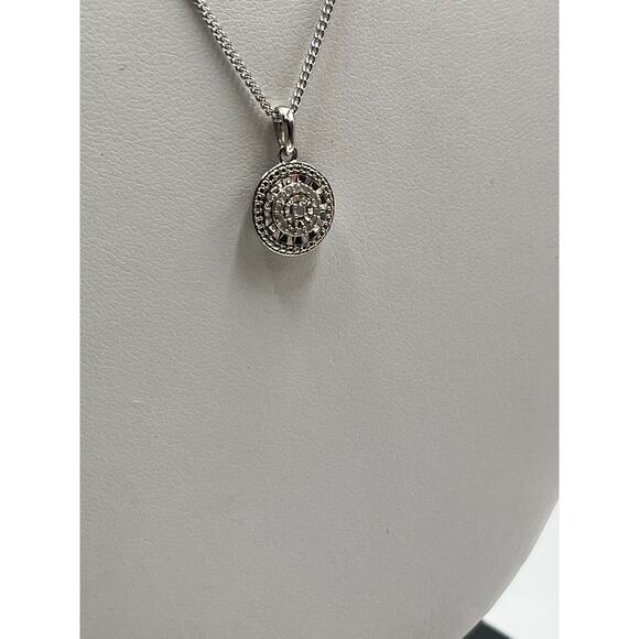 Unique Designs UD 925 Sterling Silver Round Diamond Chip Pendant Necklace - Picture 6 of 14